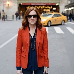 J Crew Women's 100% Wool Blazer Herringbone Orange Sz 0P Classic‎ Preppy